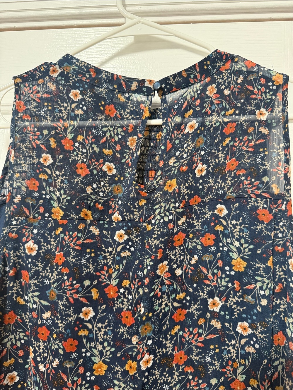 Sleeveless Navy Floral Swing Dress - Picture 3 of 3